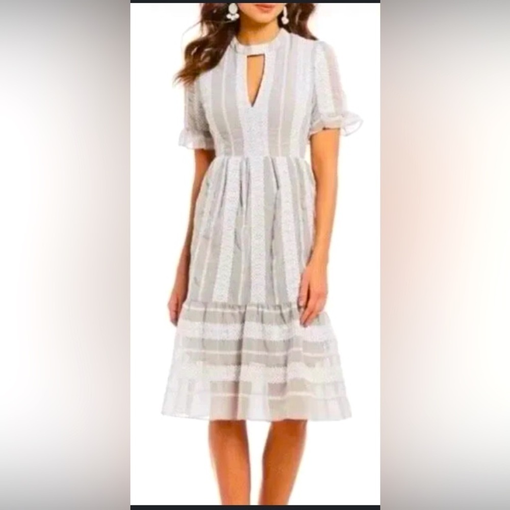Gianni Bini Eryn Crochet Stripe Midi Dress XS Gray and White 120$ spring boho